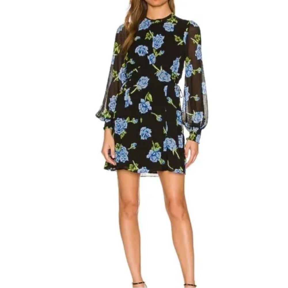 Free People Black Dress with Blue Floral Design